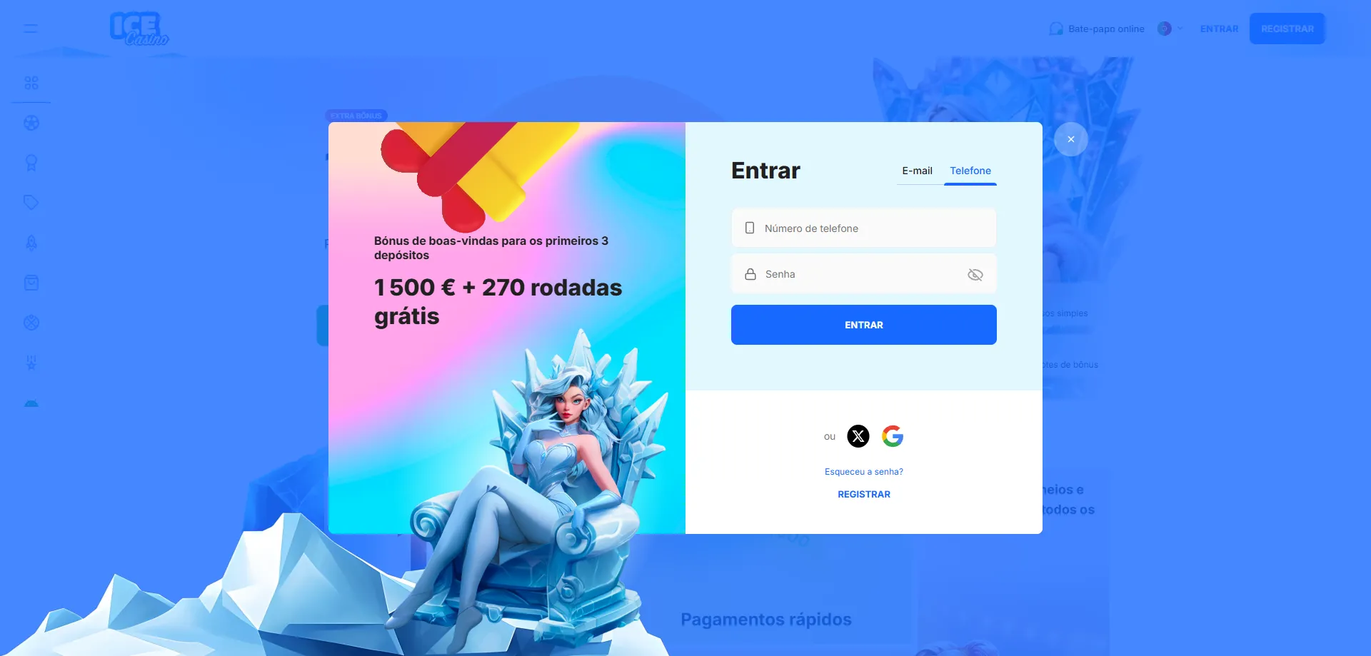 Comparação entre o app ice casino e o navegador mobile